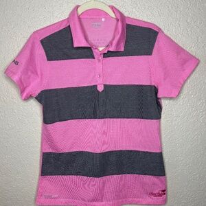 Ping Pink Gray Stripe Golf Pickleball Tennis Polo Shirt Top Women's Size Large